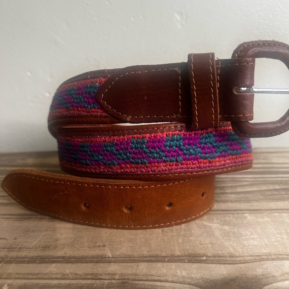 Embroidered leather belt 32 unisex mens summer preppy thread unisex
